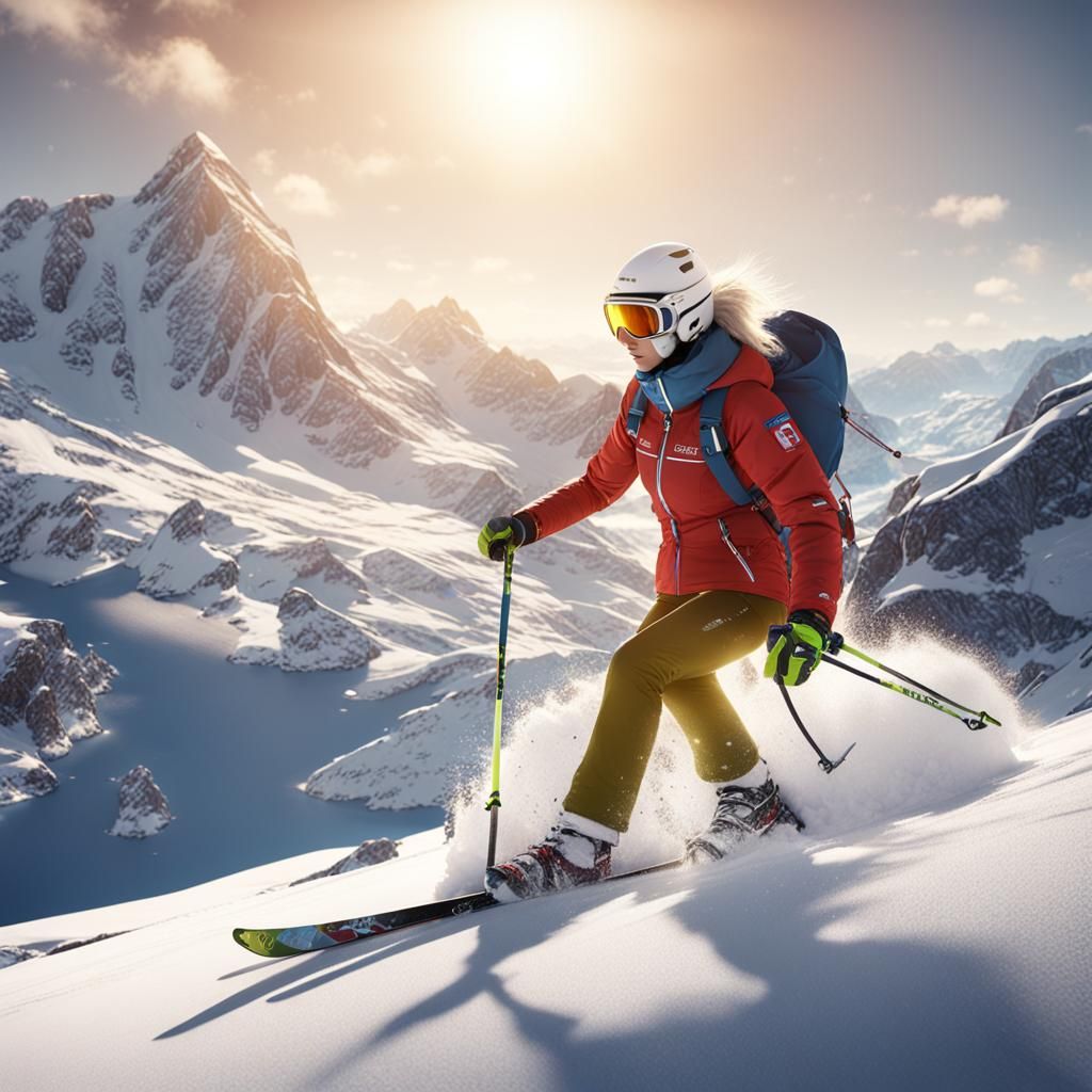 Extreme Female Skier in Norway: Fantasy Landscape Art