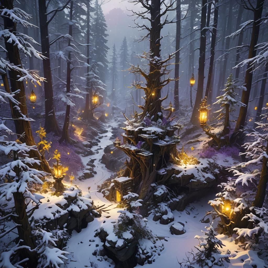 Dark Fantasy Snow Forest Concept Art