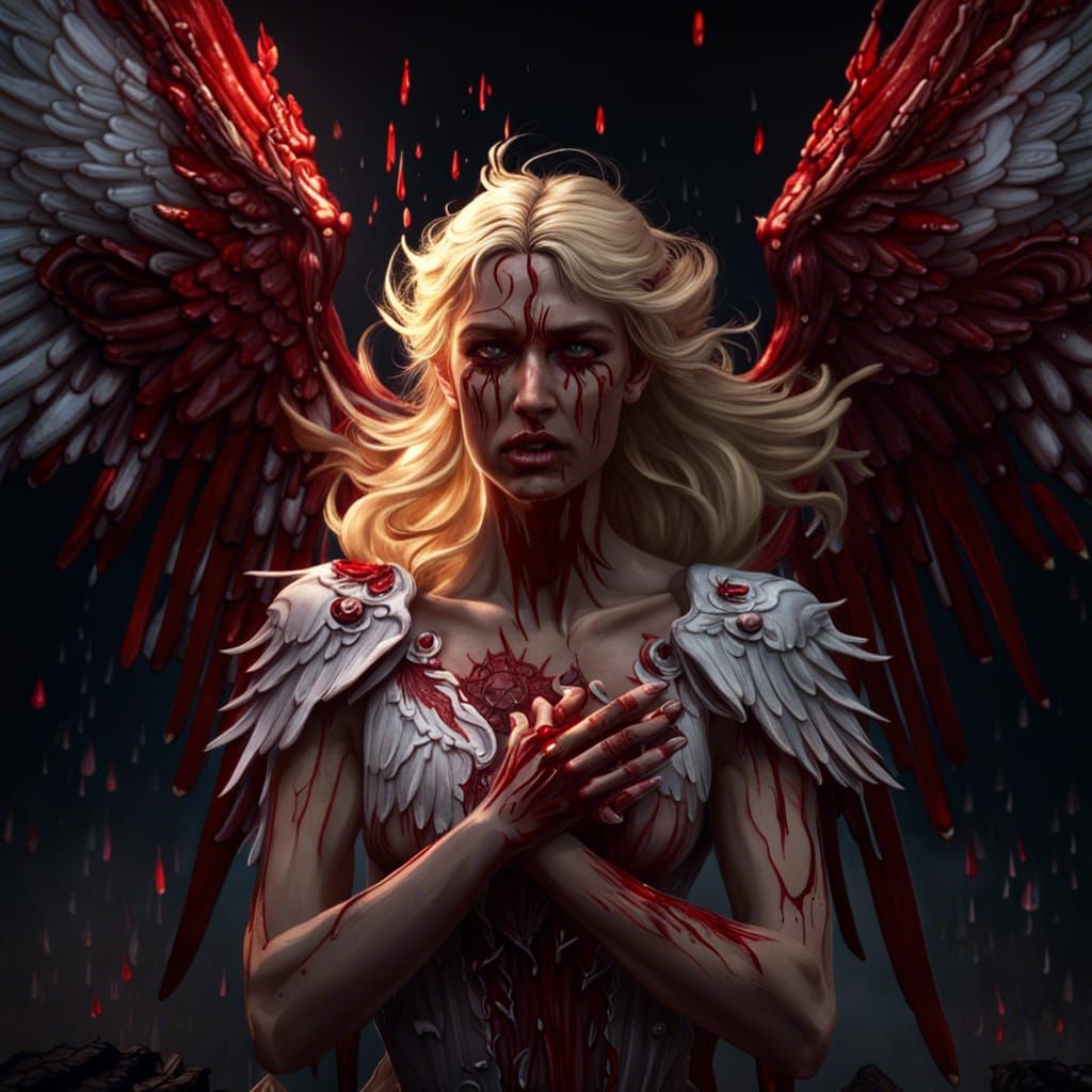 Detailed Angel Crying Blood Tears - Fantasy Art