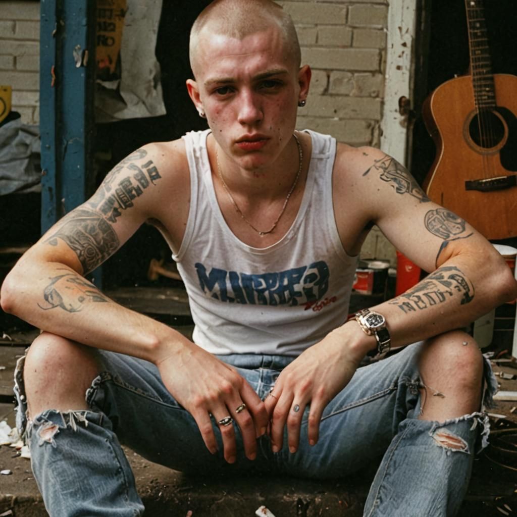 Punk Skinhead Smoking a Cigarette
