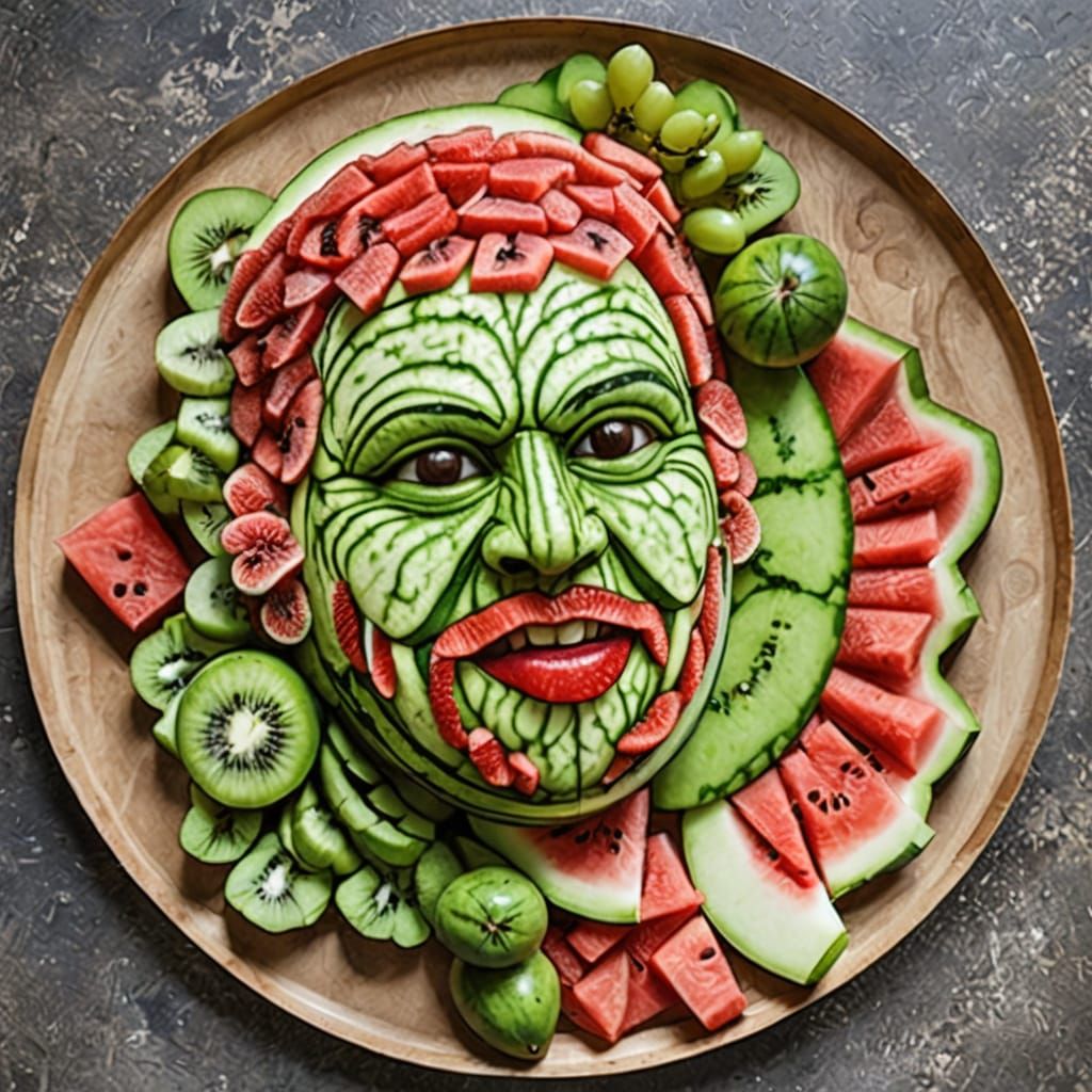 Elaborate Fruit Arrangement with Carved Watermelon Centerpie...