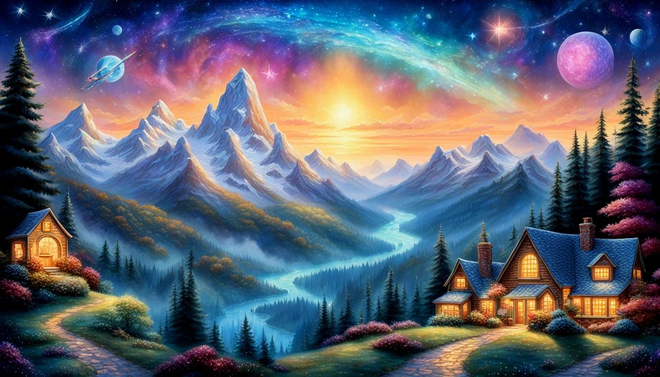 Sparkling Night Cityscape Inspired by Fantasy Art