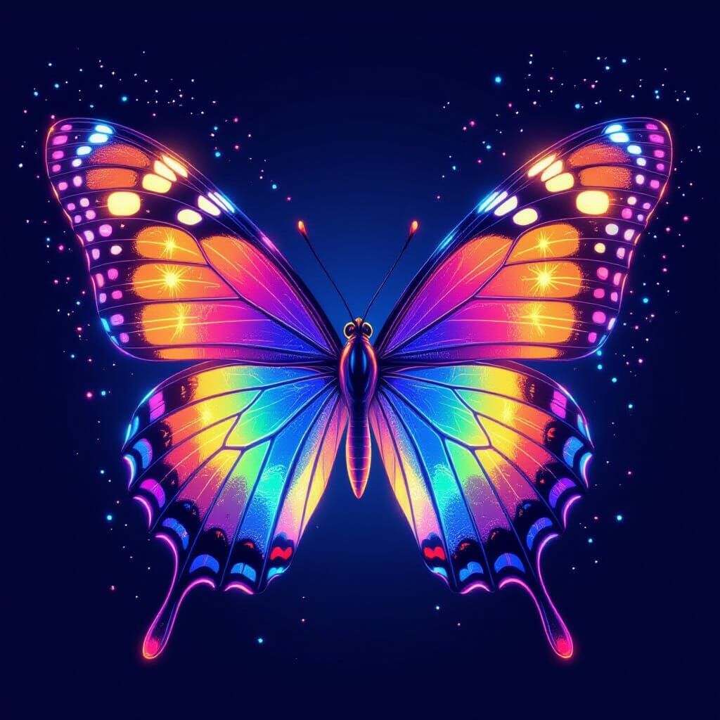 Rainbow Butterfly Wing in Futuristic Neon Style