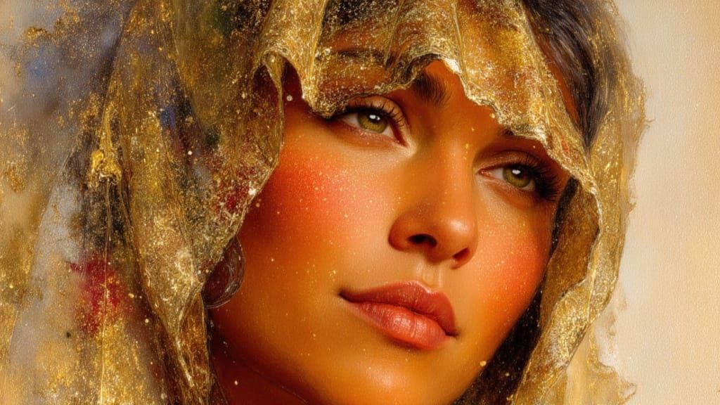 Veiled Woman in Desert Sands, Klimt Style