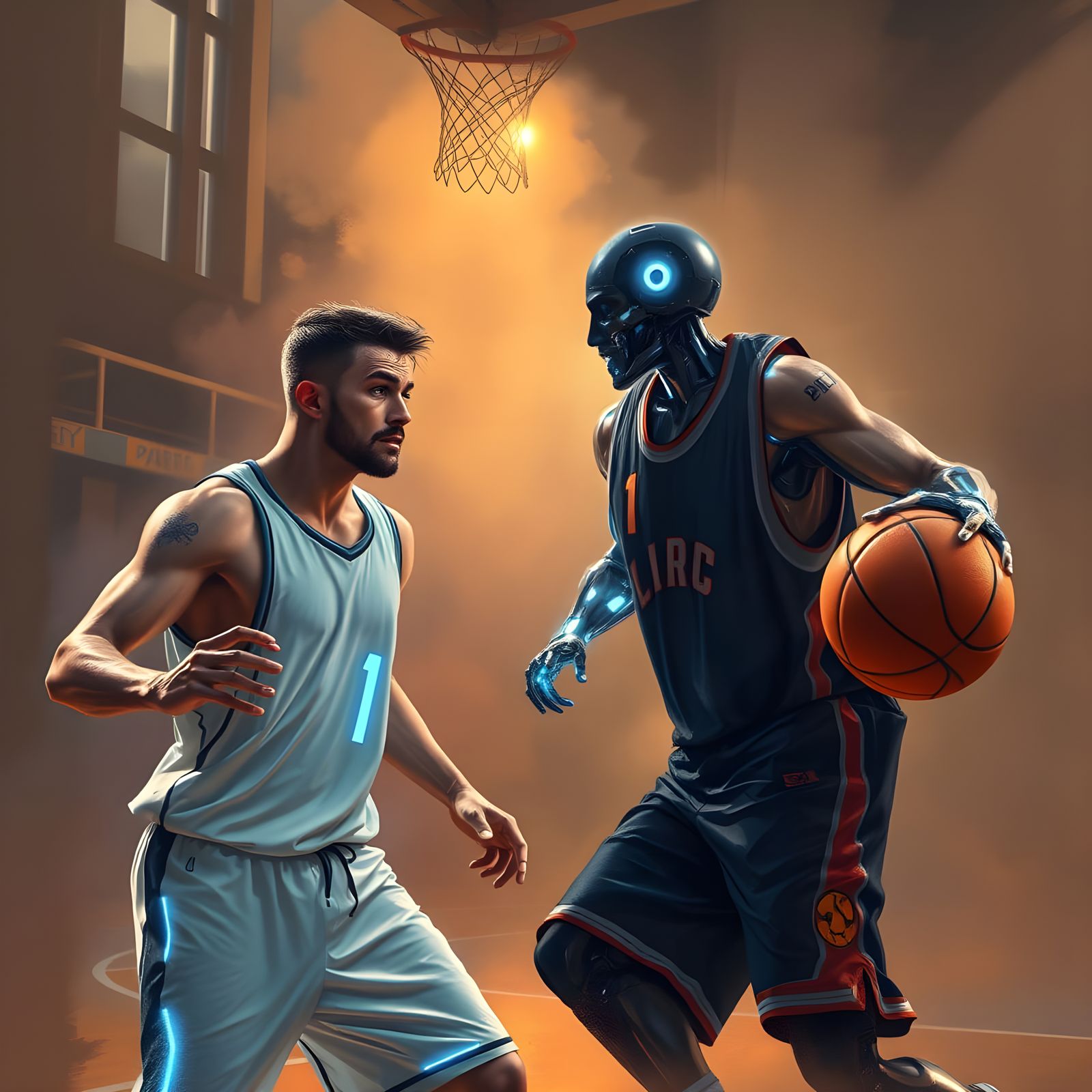 Human Versus AI: Basketball Duel in Impasto Style