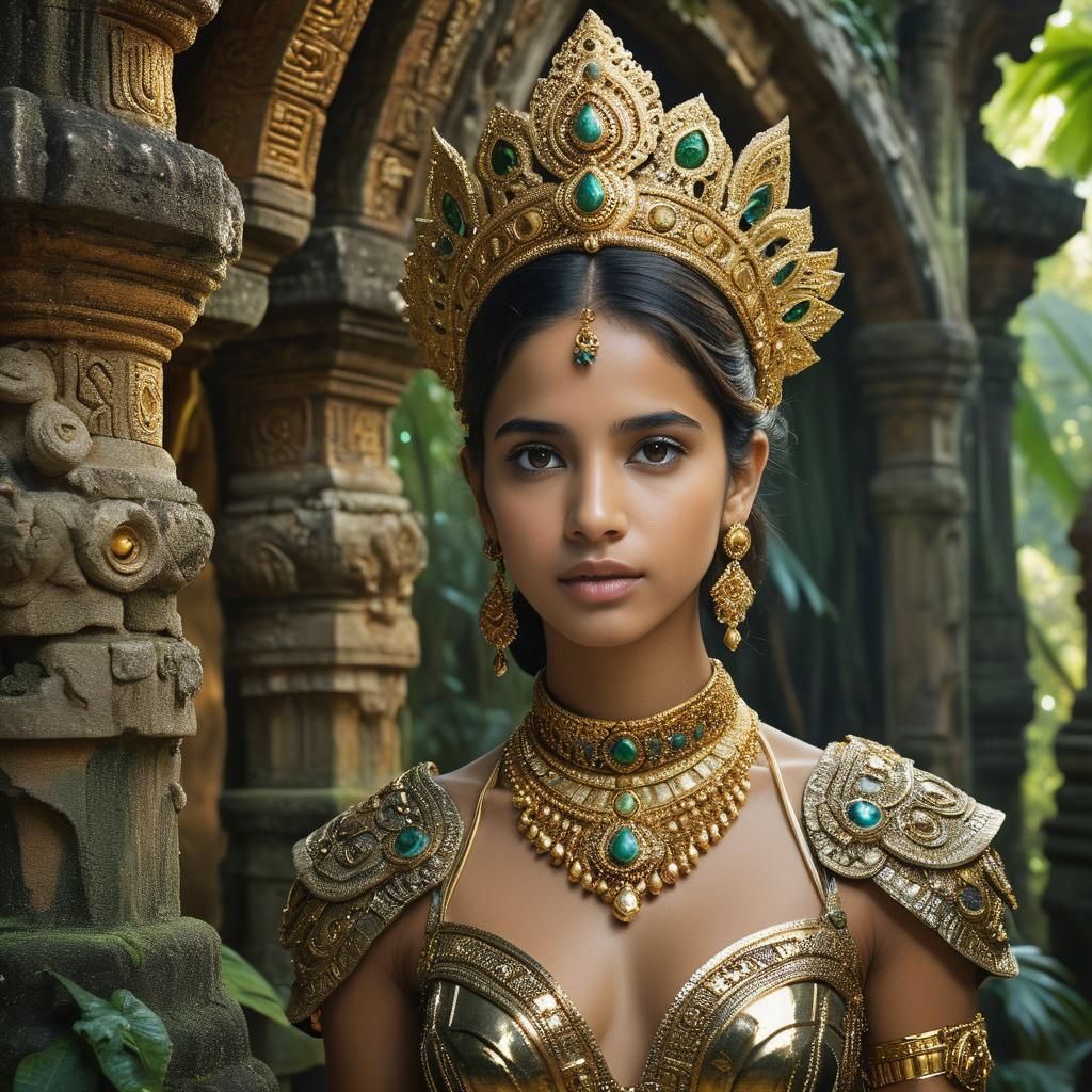Naomi Scott as Shakti in Ornate Temple Ruins