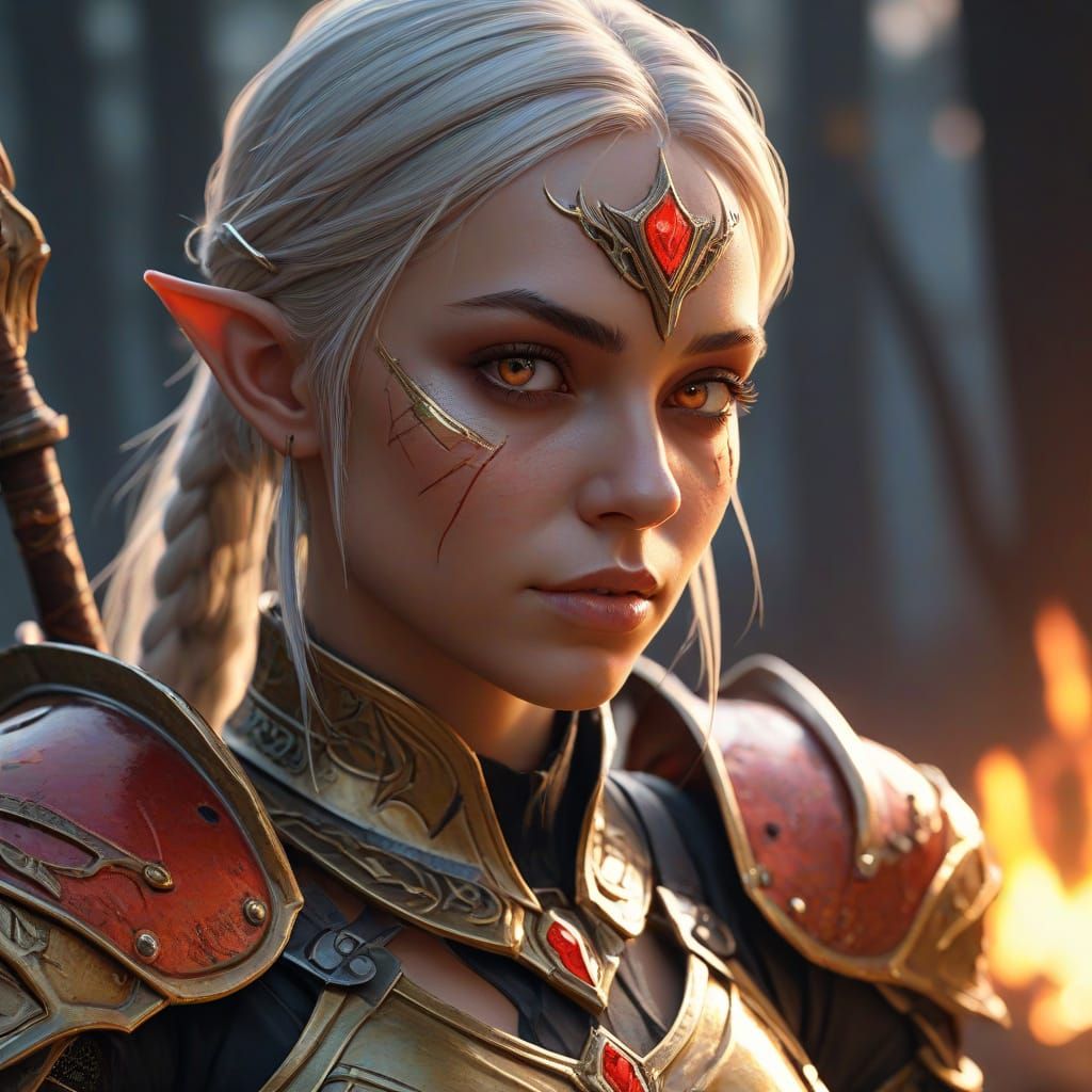 Elegant Drow Warrior Engages in Strategic Go Match in High F...