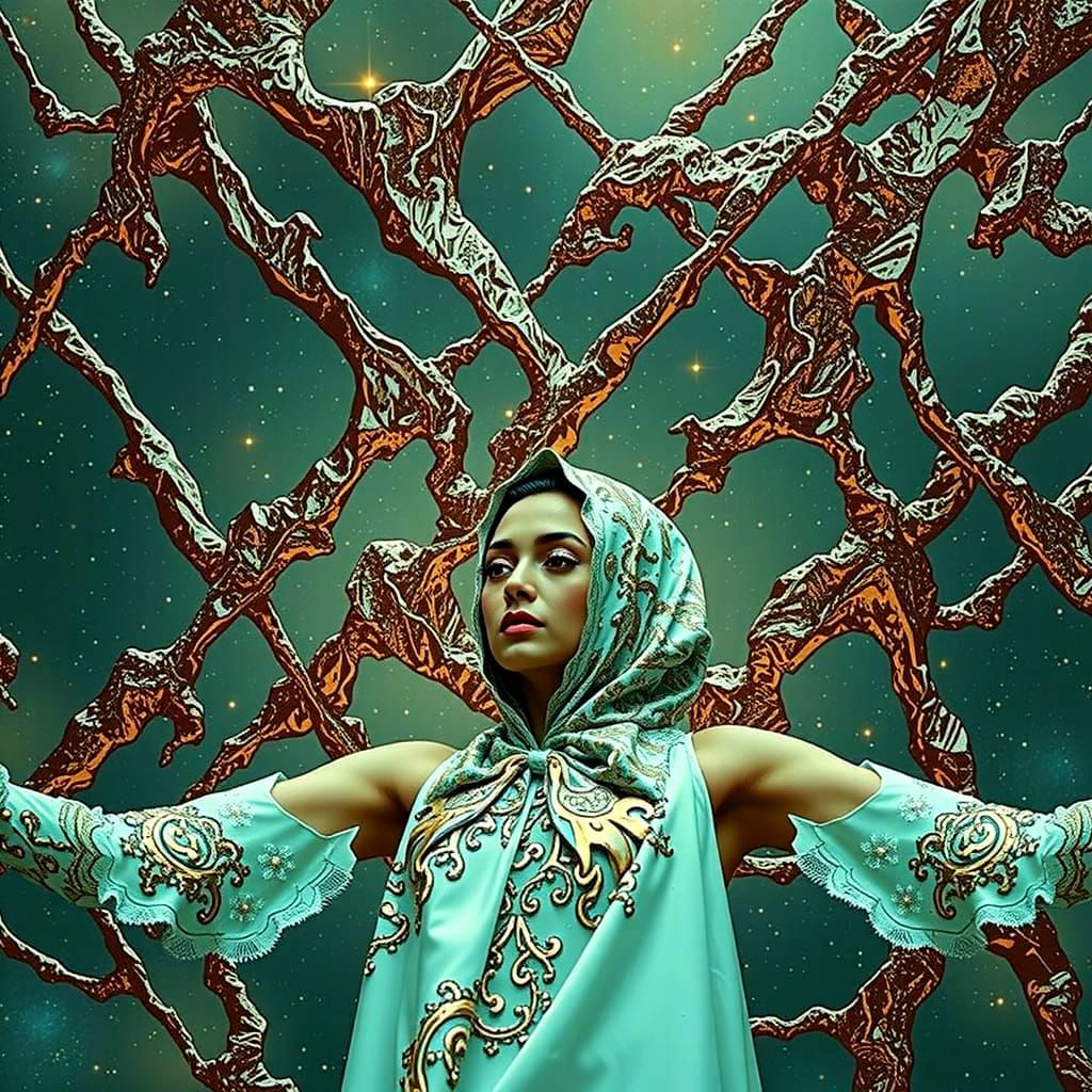 Photorealistic Woman Under Starry Night Sky