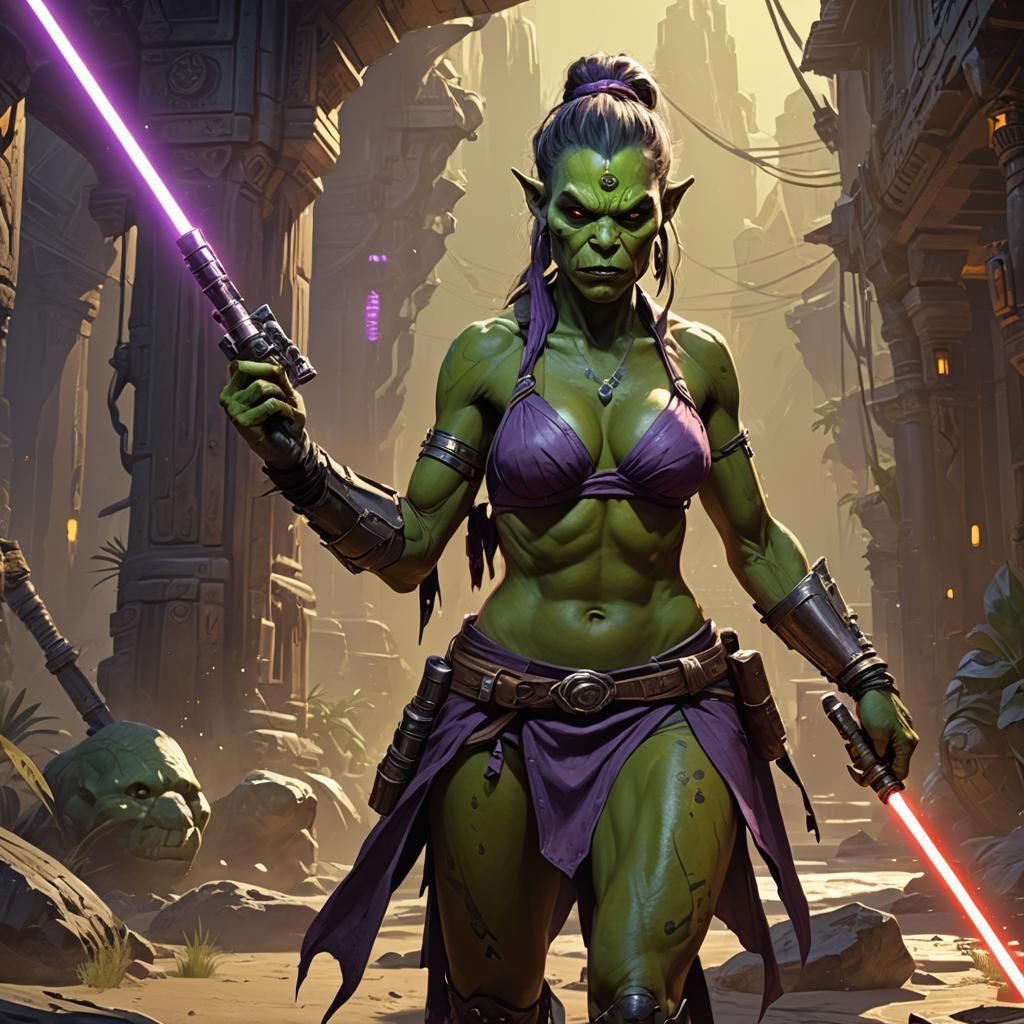 Female Orc Jedi Warrior in Dark Fantasy Style