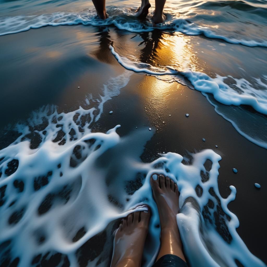 Feet at Ocean's Edge in Cinematic Style