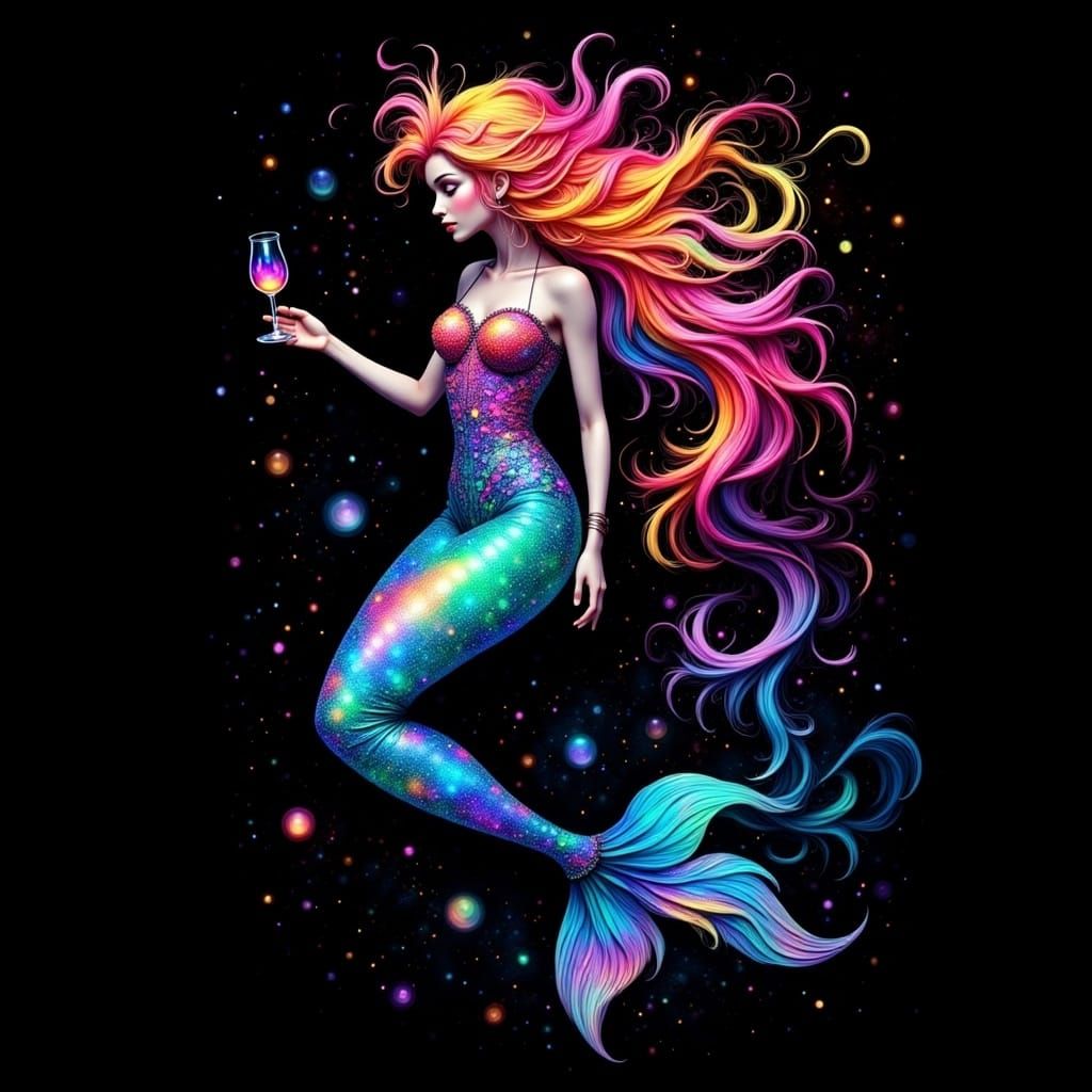 Neon Mermaid in Rainbow Alcohol Inks