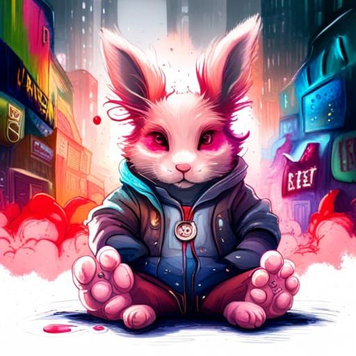 Cyberpunk Rabbit Graffiti Art: Ultra Detailed