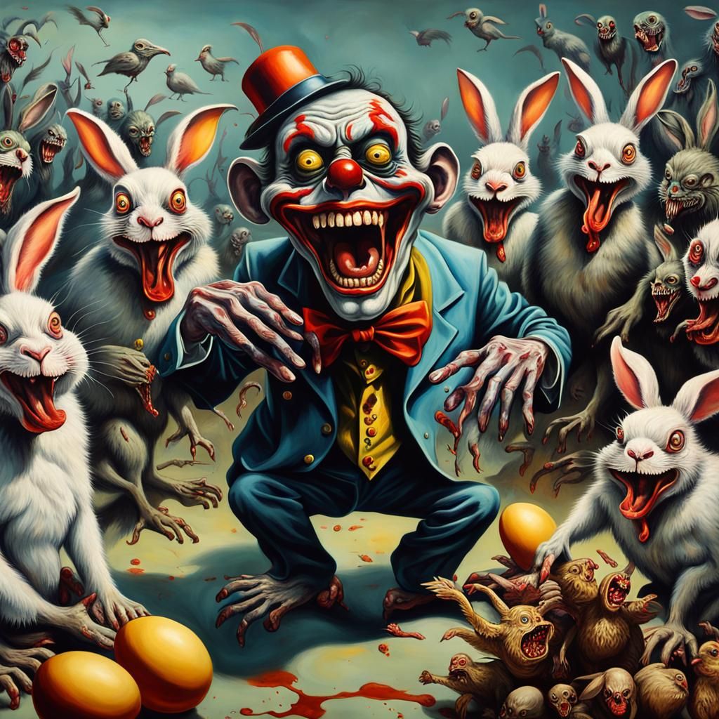 Surreal Zombie Hybrid Creature Surrounded by Undead Easter A...