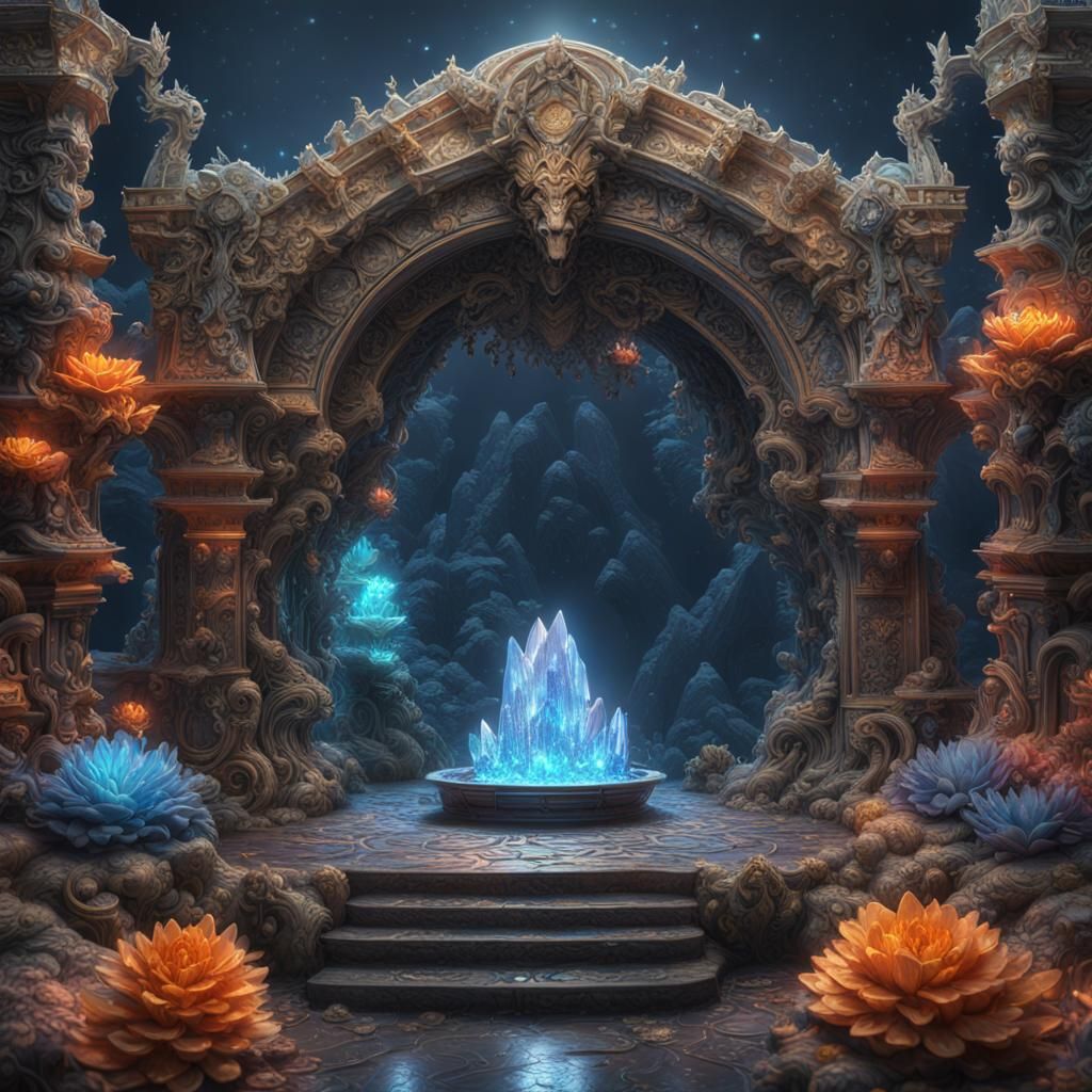 Intricate Crystal Wolf Detailed Matte Painting