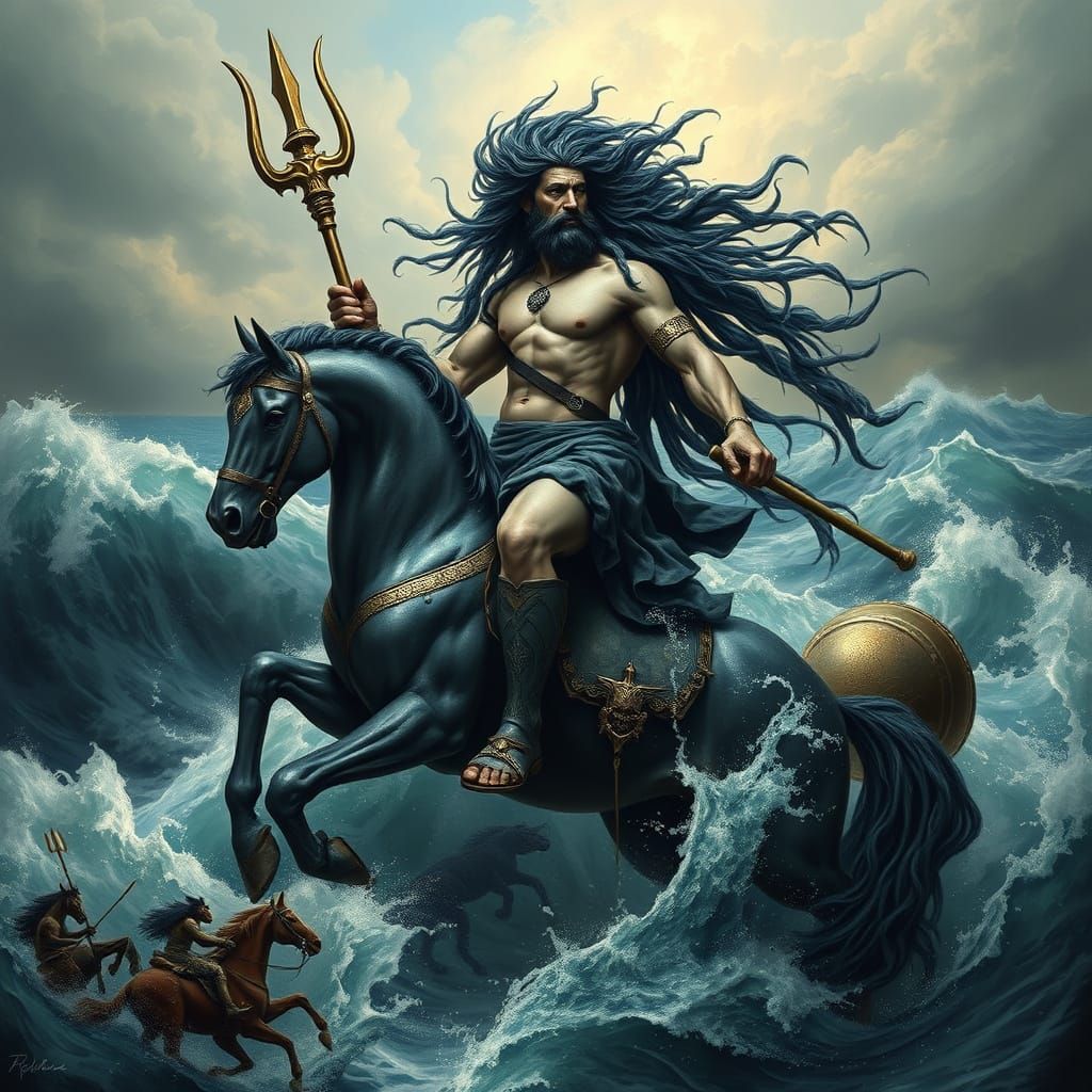 Poseidon of the Deep Sea in Surreal Style