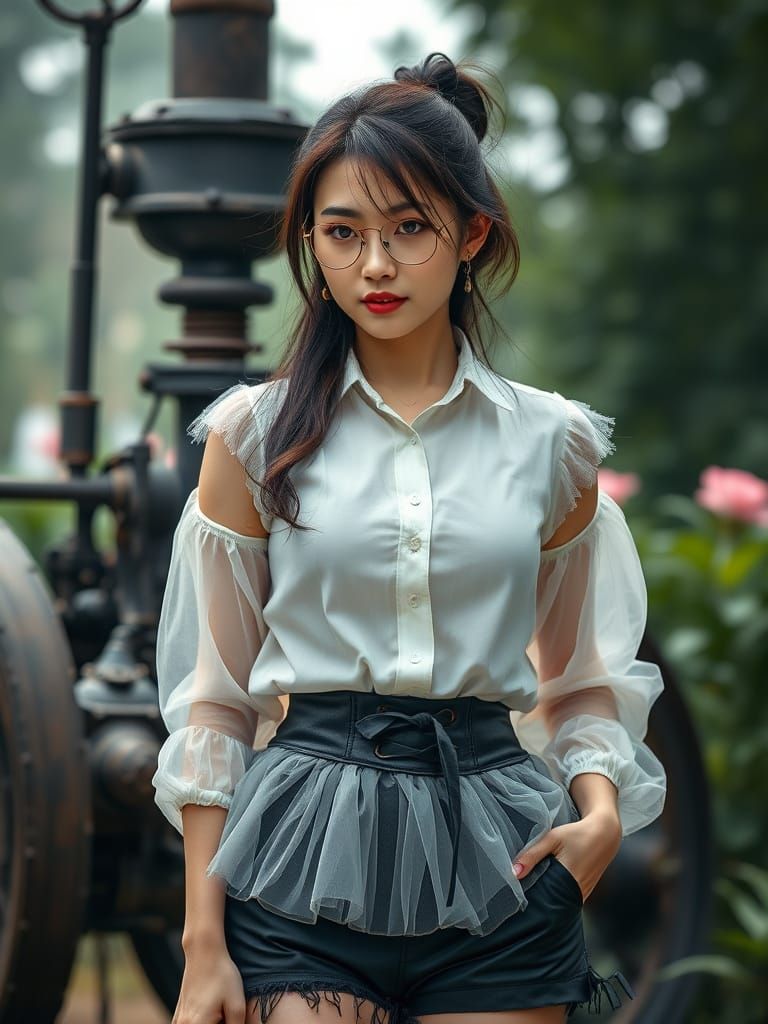 Vietnamese Woman in Steampunk-Inspired Tulle and Corset