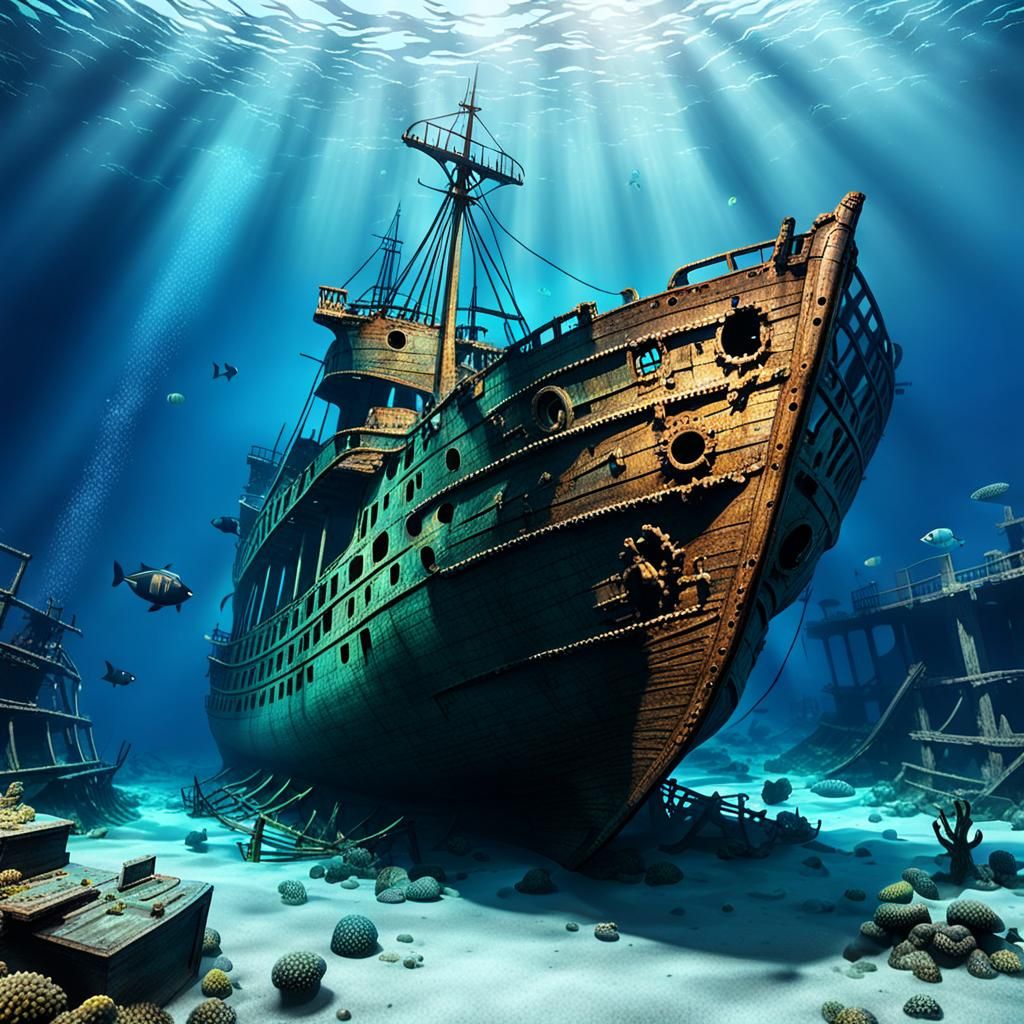 Realistic Underwater Shipwreck View