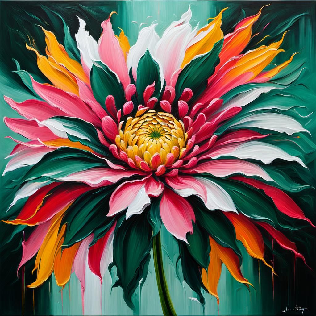 Glowing Surreal Chrysanthemum Impasto Oil Painting