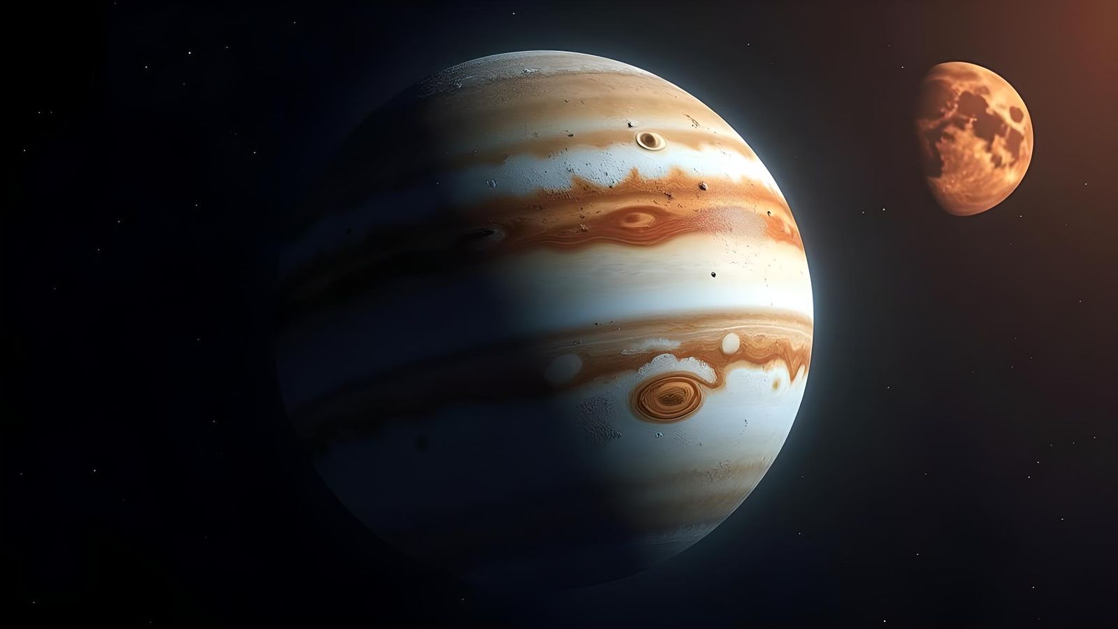 Europa Orbiting Jupiter: Hyperrealistic Space Scene