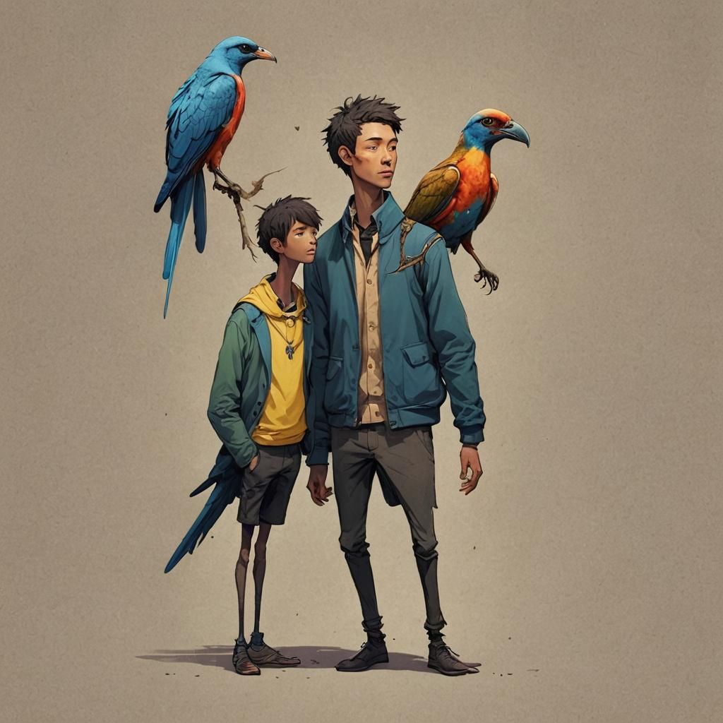 Half-Human, Half-Bird Brothers Digital Art