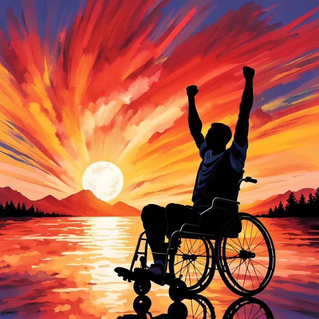 Paralympic Athlete's Sunset Victory in Digital Painting
