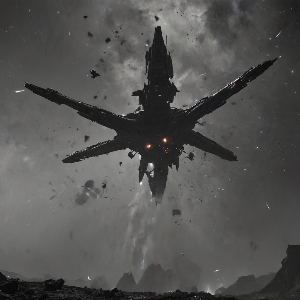 Epic Space Battle Near Black Hole: Cinematic Film Still