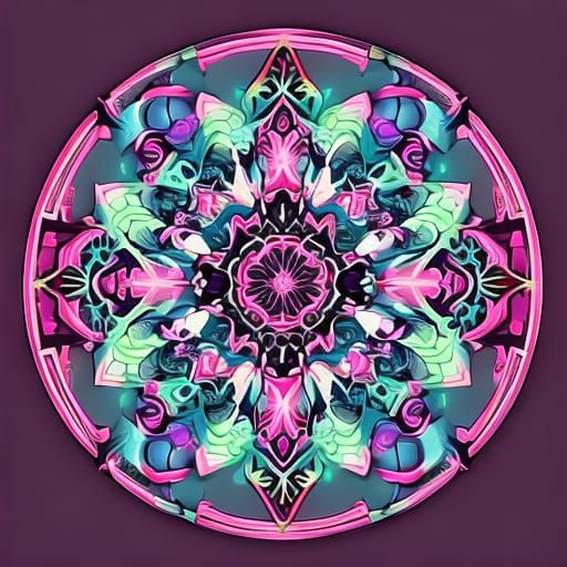 Art Nouveau Mandala with Cyberpunk Butterflies