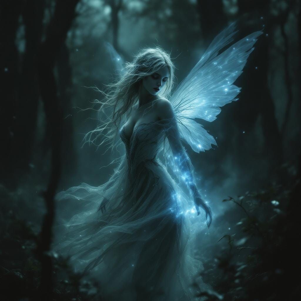 Ethereal Fairy in Mystical Forest, Ghostly Aura