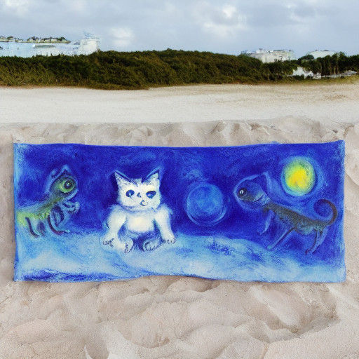 Surrealist Alien Cat Soars on a Dreamy Jupiterian Beach