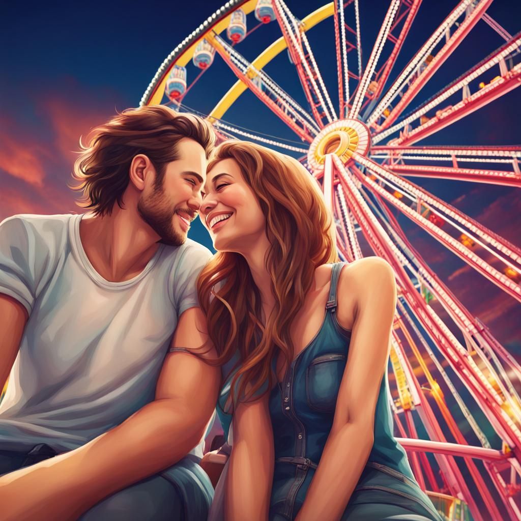 Night Ferris Wheel Ride: A Photorealistic Romantic Moment
