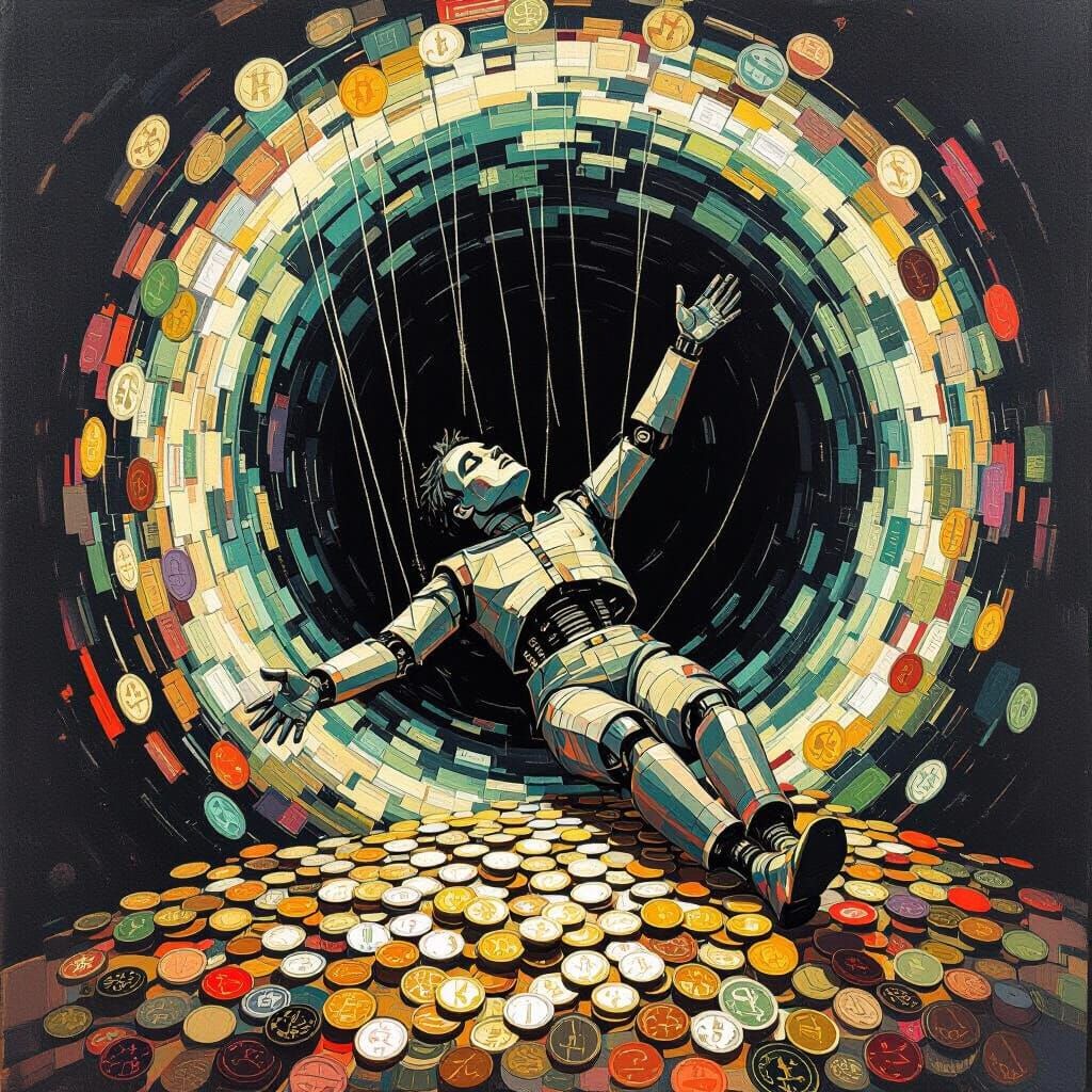 Exploited by Capitalism in Dark Post-Impressionist Style