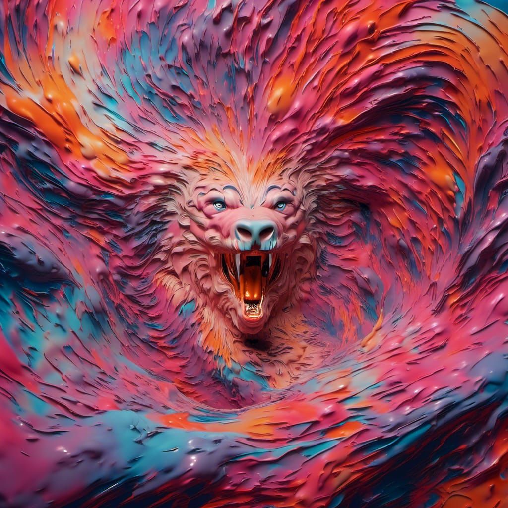 Obese Bear Paint Explosion in Fluorescent Expressionism