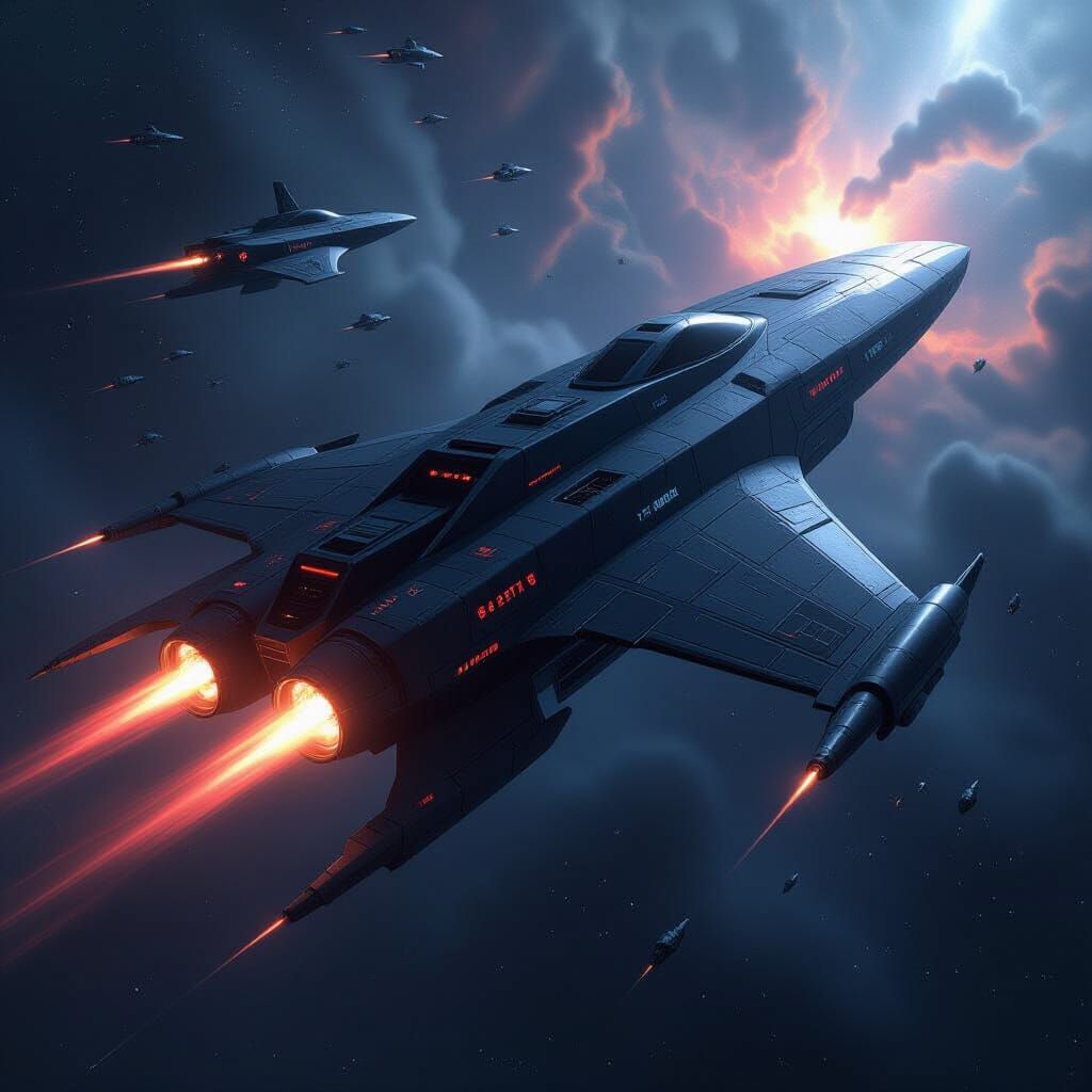 Futuristic Spaceship Piracy Attack in Nebula