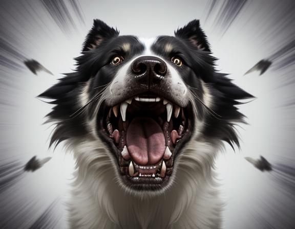 Dramatic Double Exposure of Snarling Border Collie