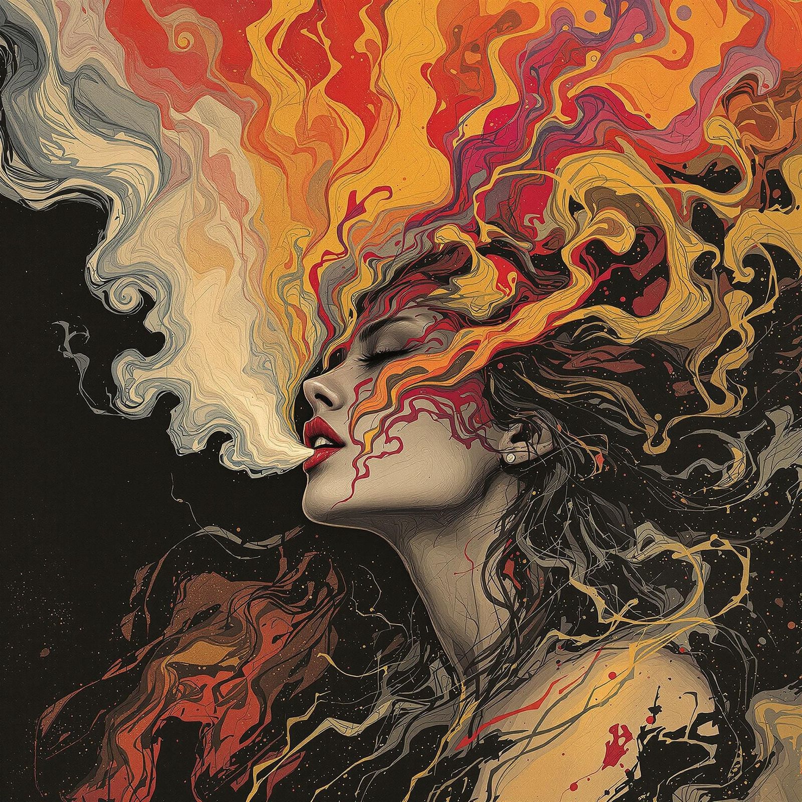 Sublime Woman Transforms Reality with Ethereal Smoke