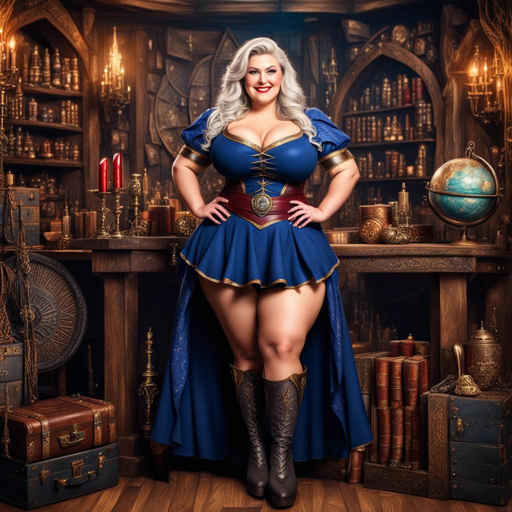 Attractive Chubby Female Wizard in Elaborate Room