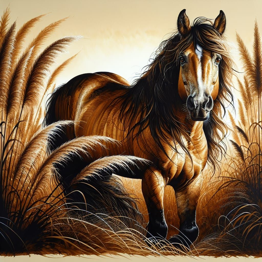 Quarter Horse in Pampas Grass: American Realism