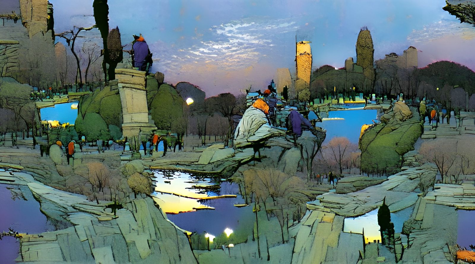 Central Park Twilight: Dreamlike Graphic Novel Art