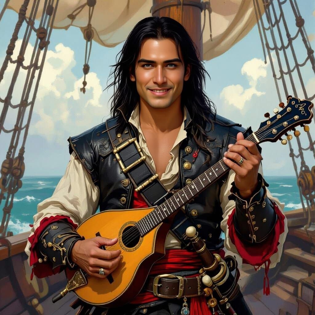 Pirate Captain Jax Frey with Blue Eyes and Black Leather Arm...