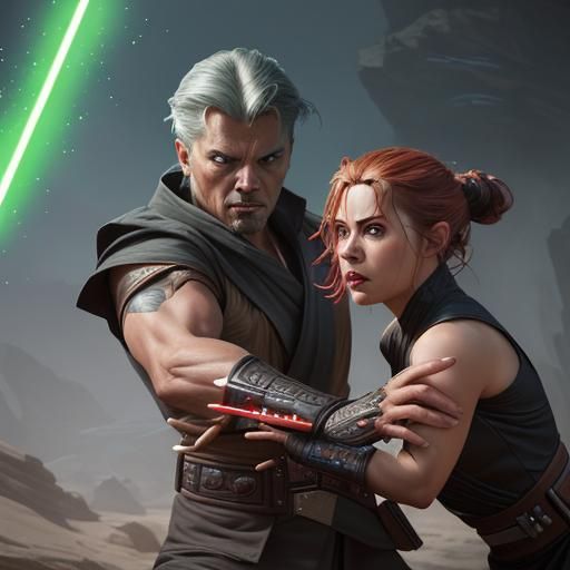 Jedi and Sith Duel: Hyperrealistic Splash Art