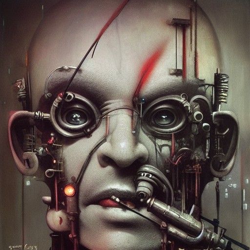 Mechanical Reaper Grin in Dieselpunk Cyberpunk Style