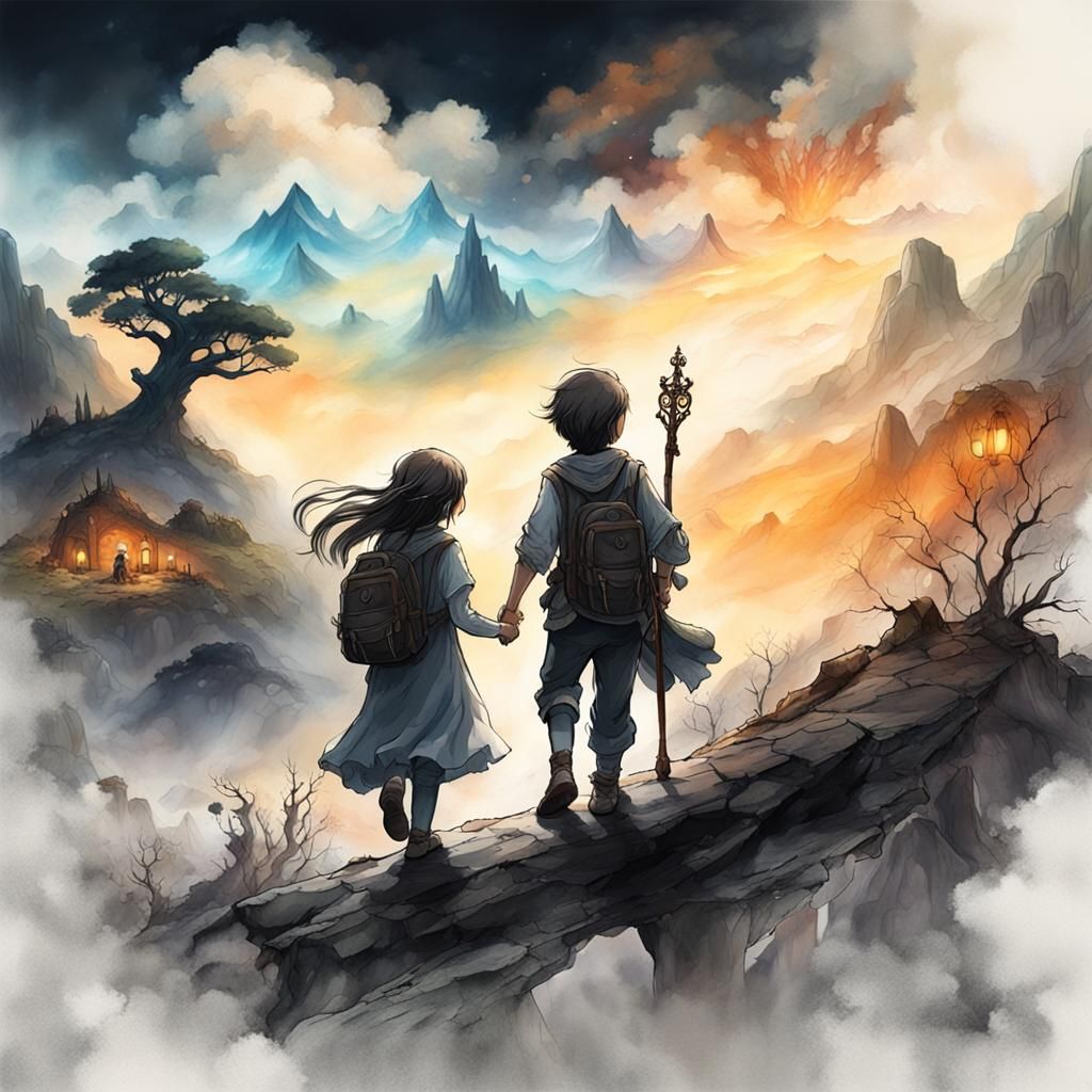 Brother and Sister's Ink Wash Fantasy Adventure