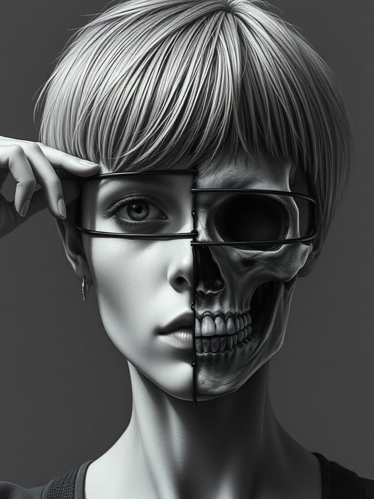 Hyperrealistic Portrait of a Young Woman with a Macabre Twis...