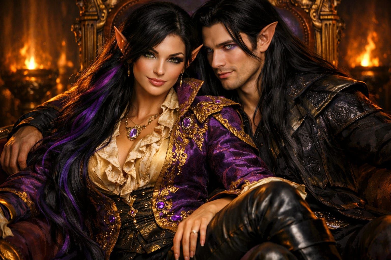 Regal Elf Couple in Throne Room