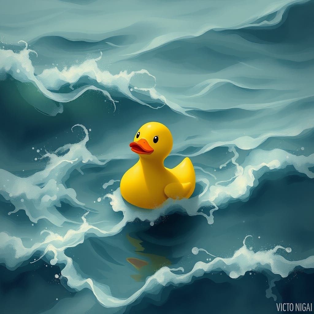 Yellow Rubber Duck on Turbulent Sea