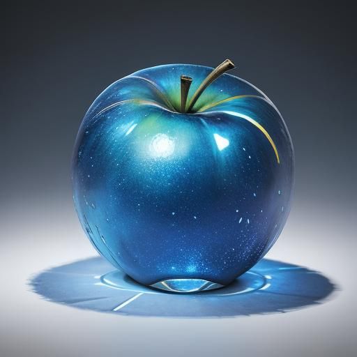 Hyperrealistic Luminous Blue Apples in Splash Art Style