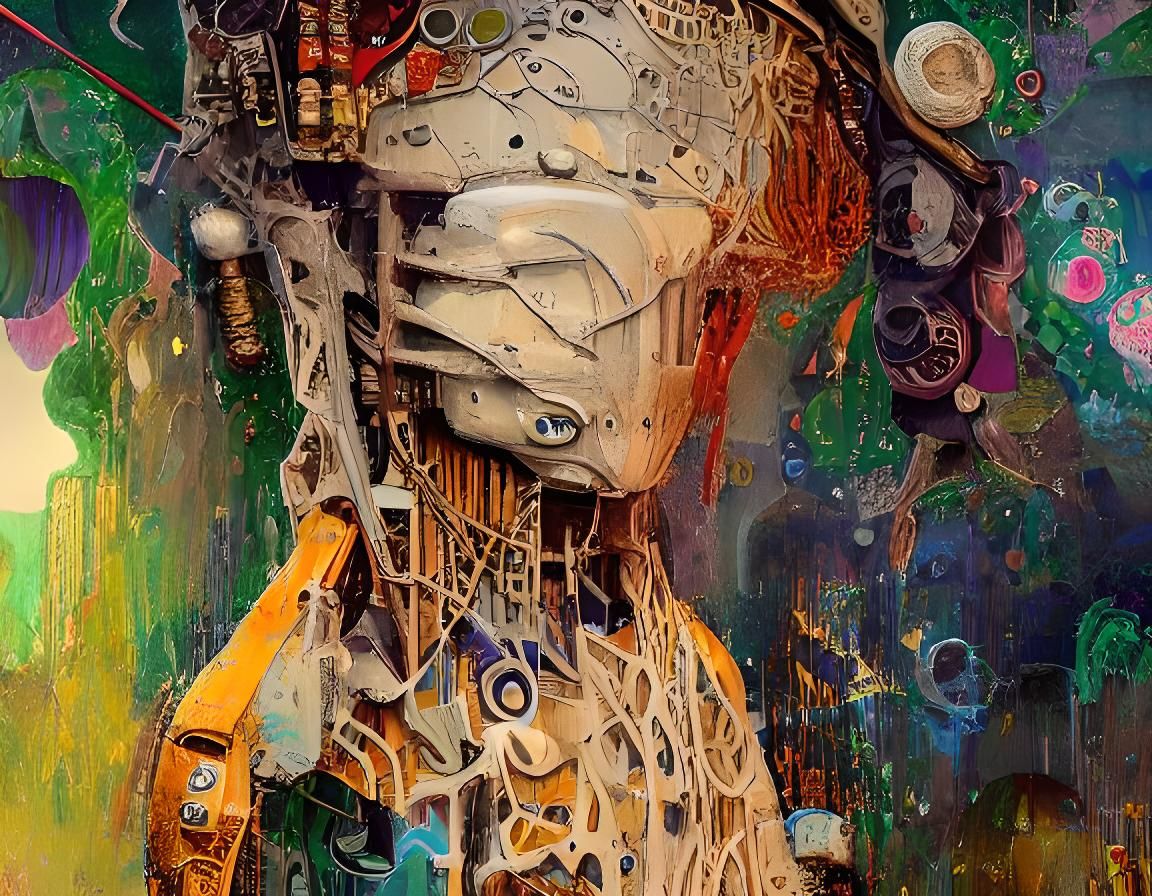 Girl Inside Rainbow in Pointillism Style