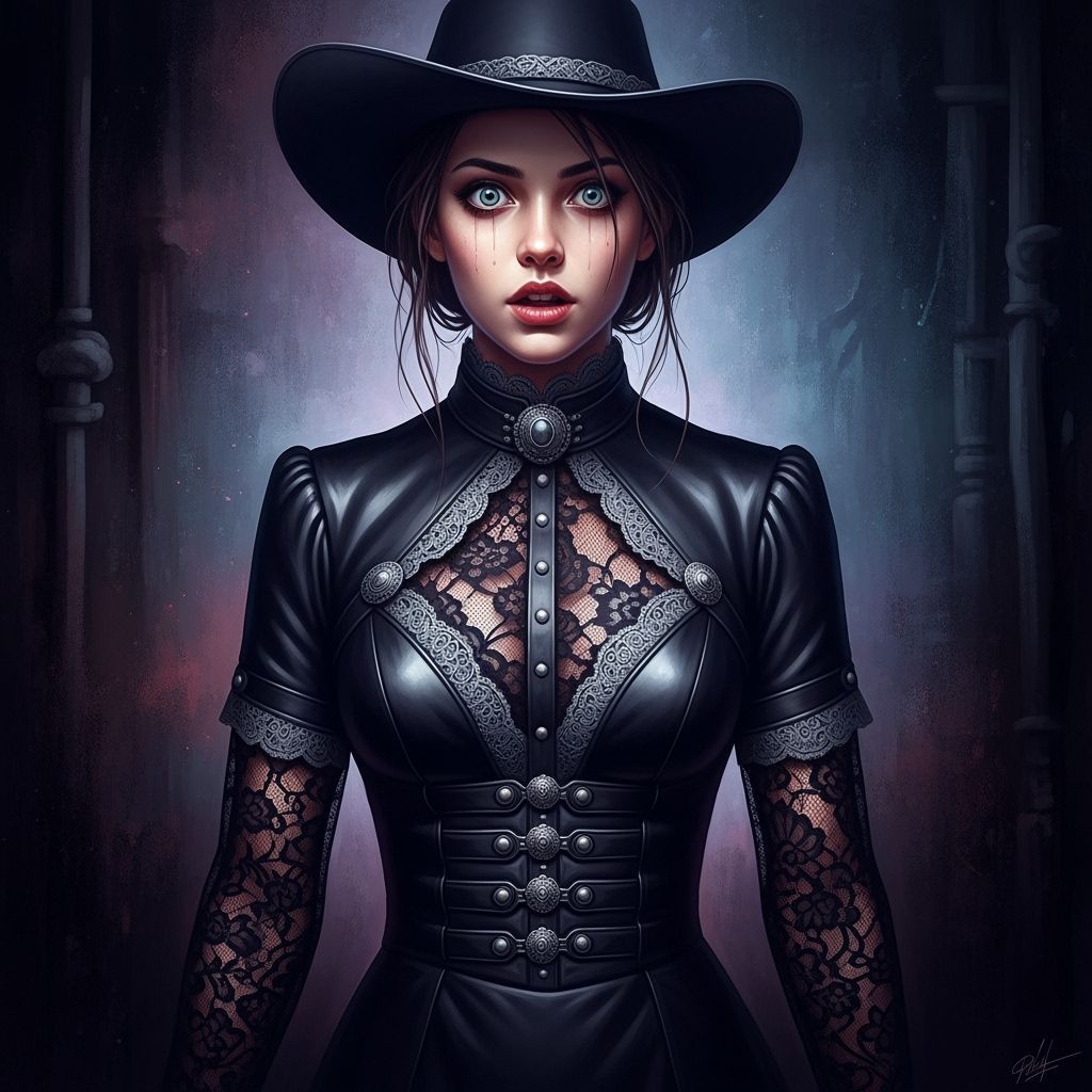 Western Girl in Leather Dress with Intricate Details