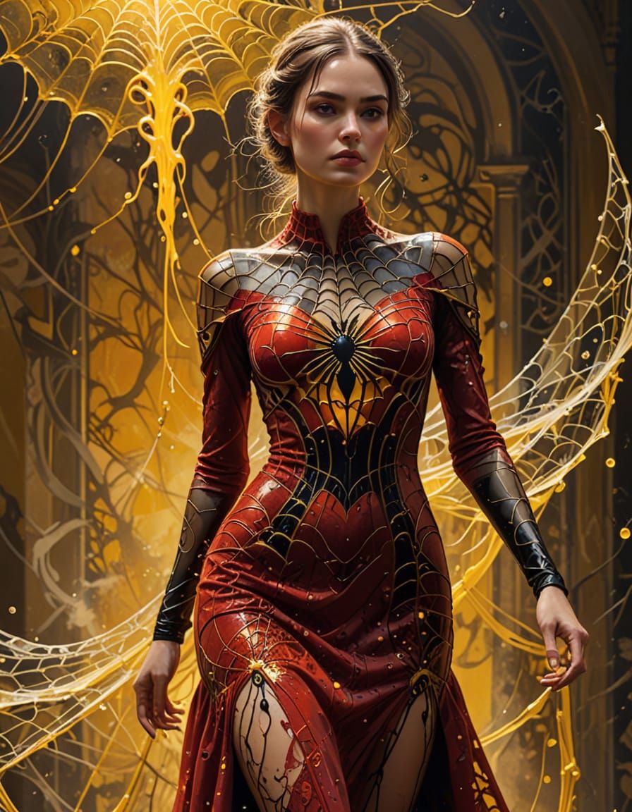 Art Nouveau Couture: Spiderweb Dress on Glowing Runway