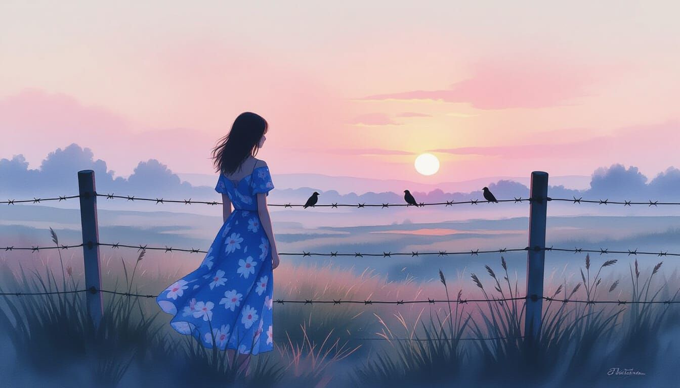 Woman at Dusk: Dreamy Watercolour Painting